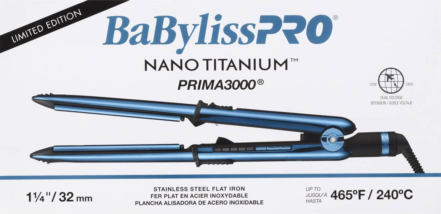 BABYLISSPRO NANO TITANIUM LIMITED EDITION BLACK AND BLUE 1.25 INCH PRIMA STAINLESS STEEL FLAT IRON