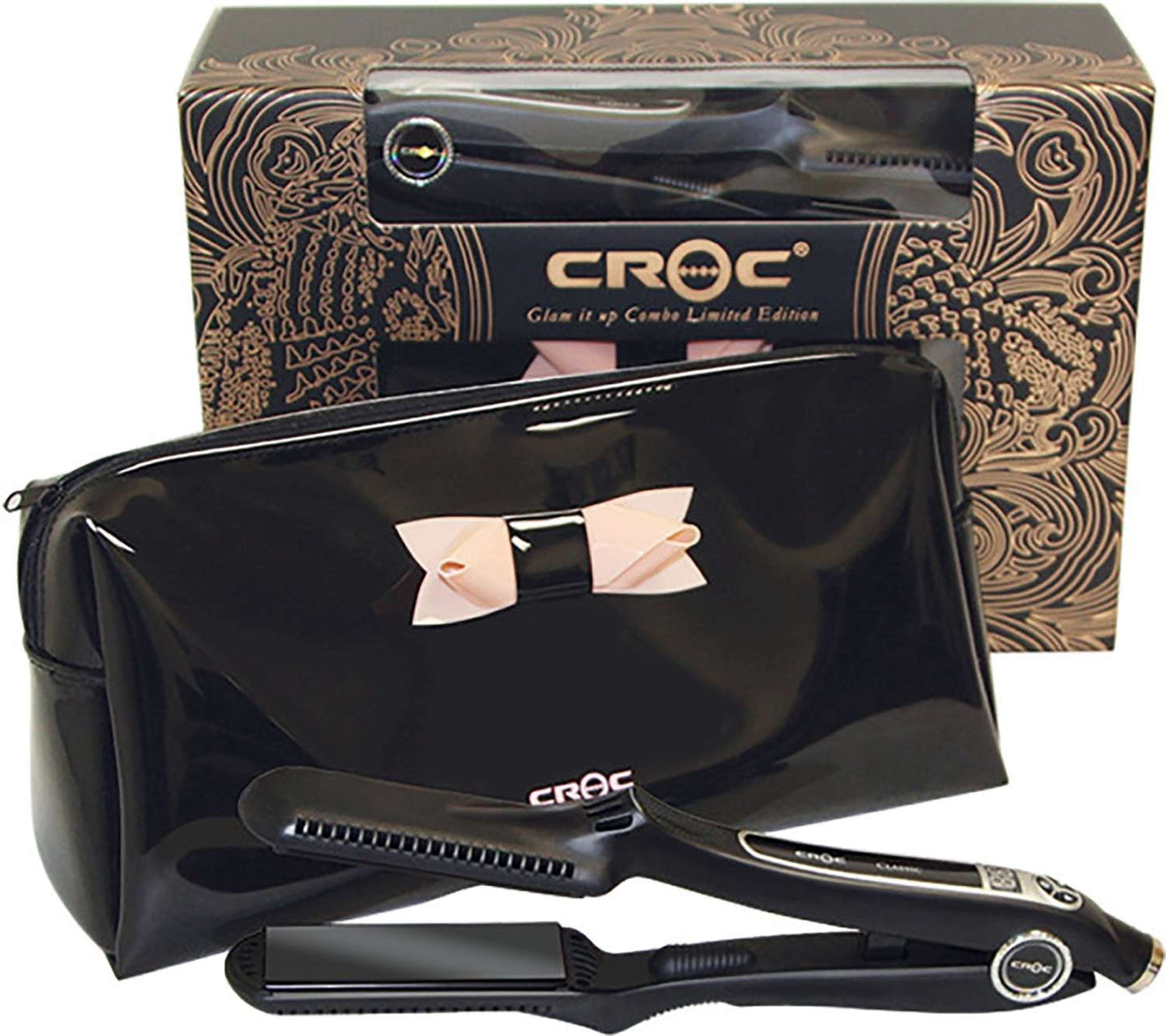 Croc Flat Iron Titanium Black Glam It Up Combo With Pouch Bag Limited Edition