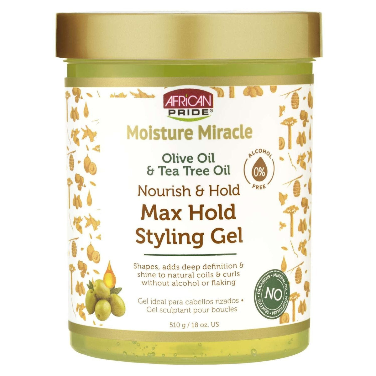 African Pride Moisture Miracle Olive Oil Tea Tree Oil Max Hold Styling Gel