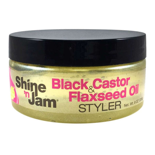 Ampro Shine N Jam Black Castor Flaxseed Oil Styler Gel 8 Oz