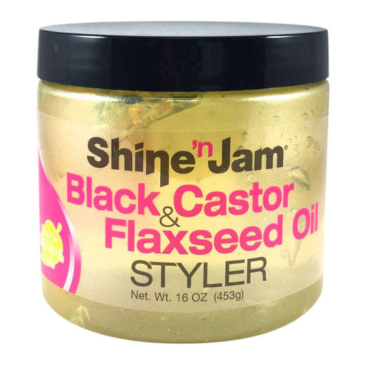 Ampro Shine N Jam Black Castor Flaxseed Oil Styler Gel 16 Oz