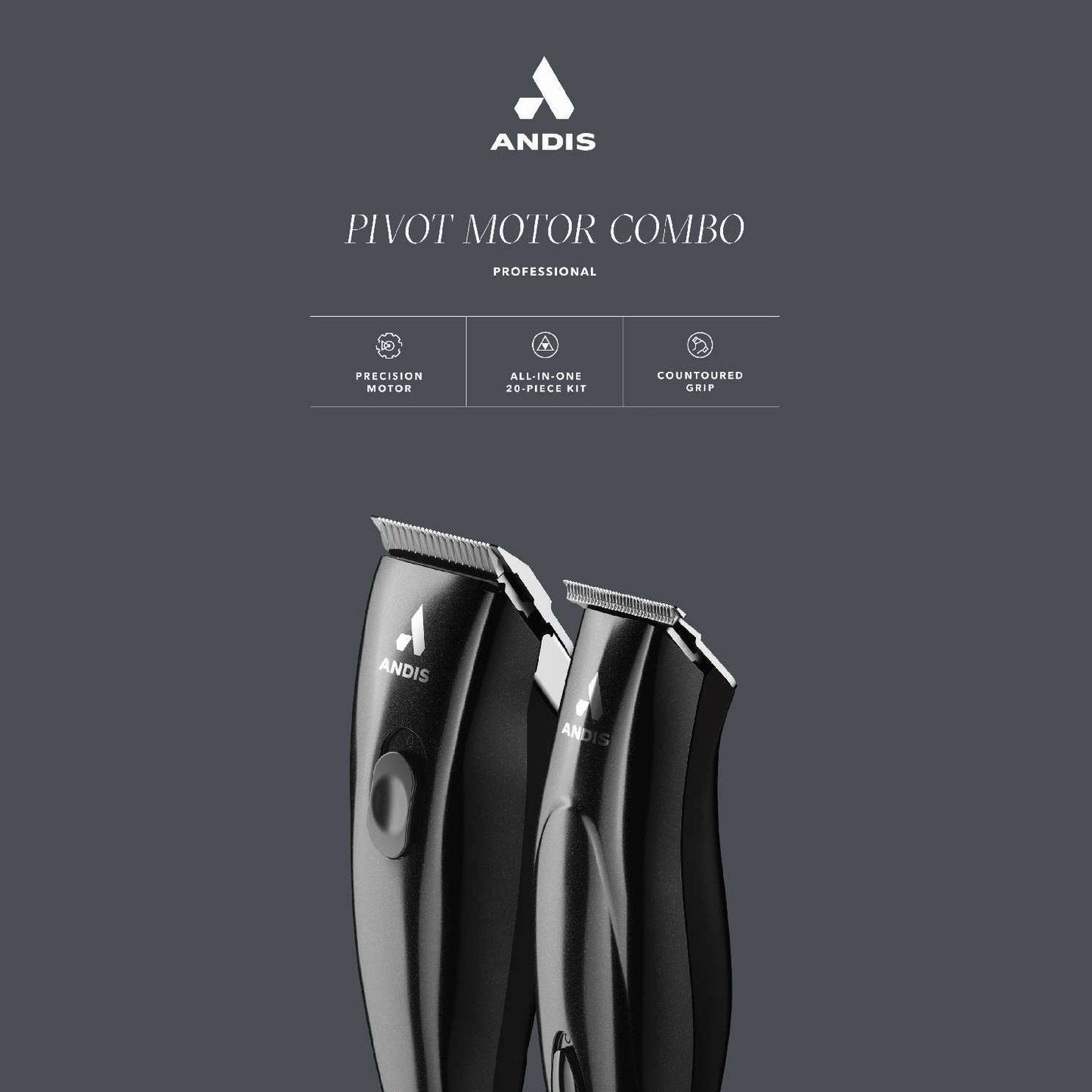 Andis Professional Pivot Motor Black Clipper Combo Set 20 Pieces