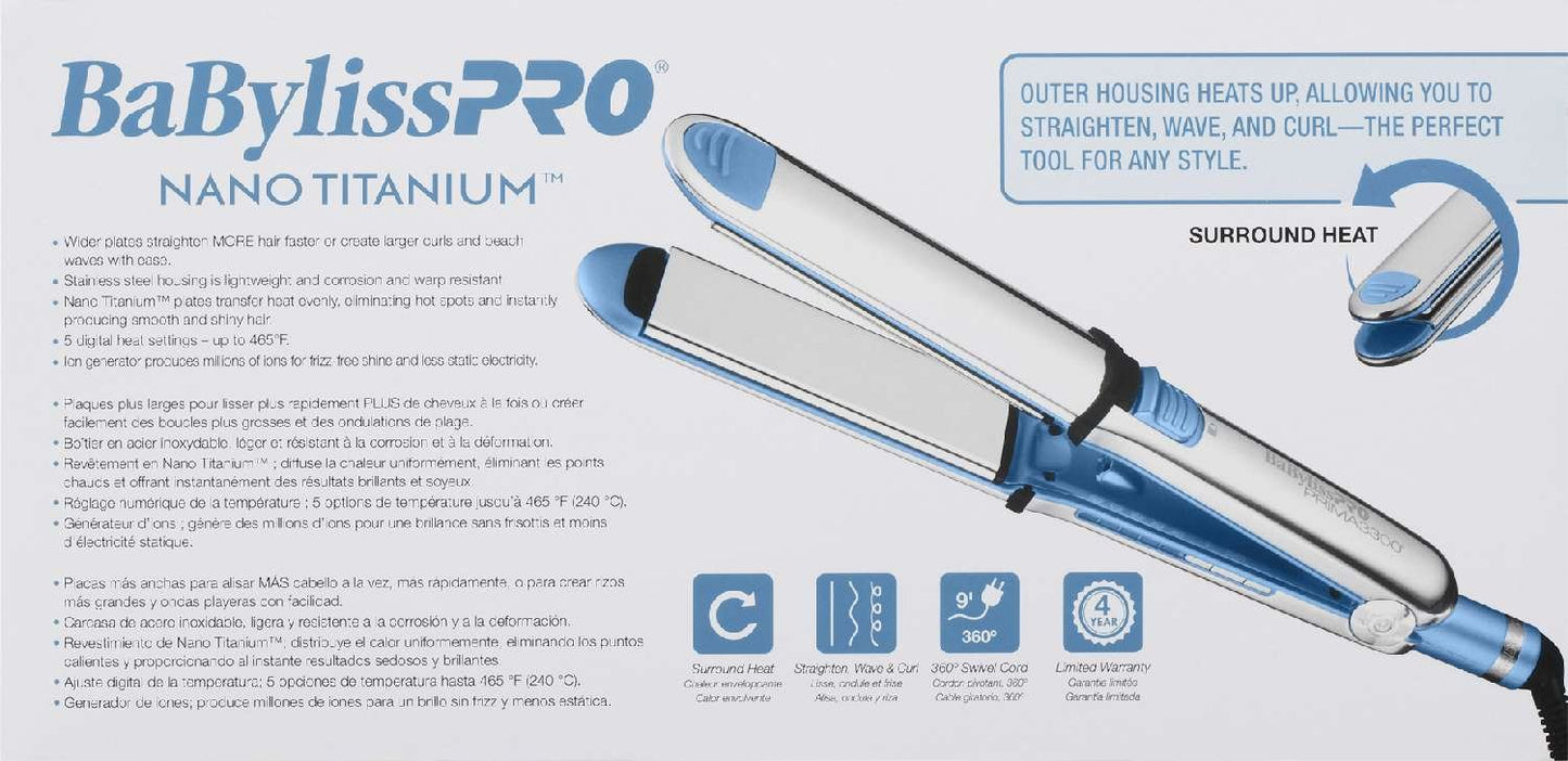 BABYLISSPRO NANO TITANIUM 1.5 INCH PRIMA STAINLESS STEEL FLAT IRON