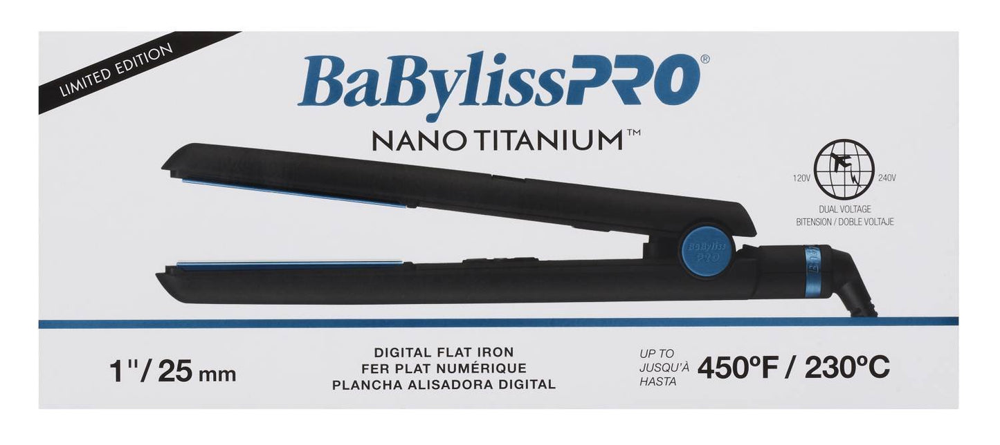 BABYLISSPRO NANO TITANIUM LIMITED EDITION BLACK AND BLUE 1 INCH DIGITAL FLAT IRON