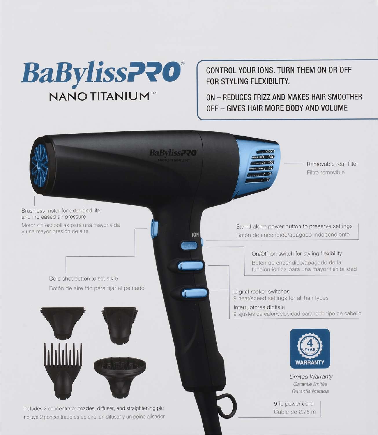 BABYLISSPRO NANO TITANIUM LIMITED EDITION BLACK AND BLUE PROFESSIONAL HIG-SPEED DUAL IONIC DRYER