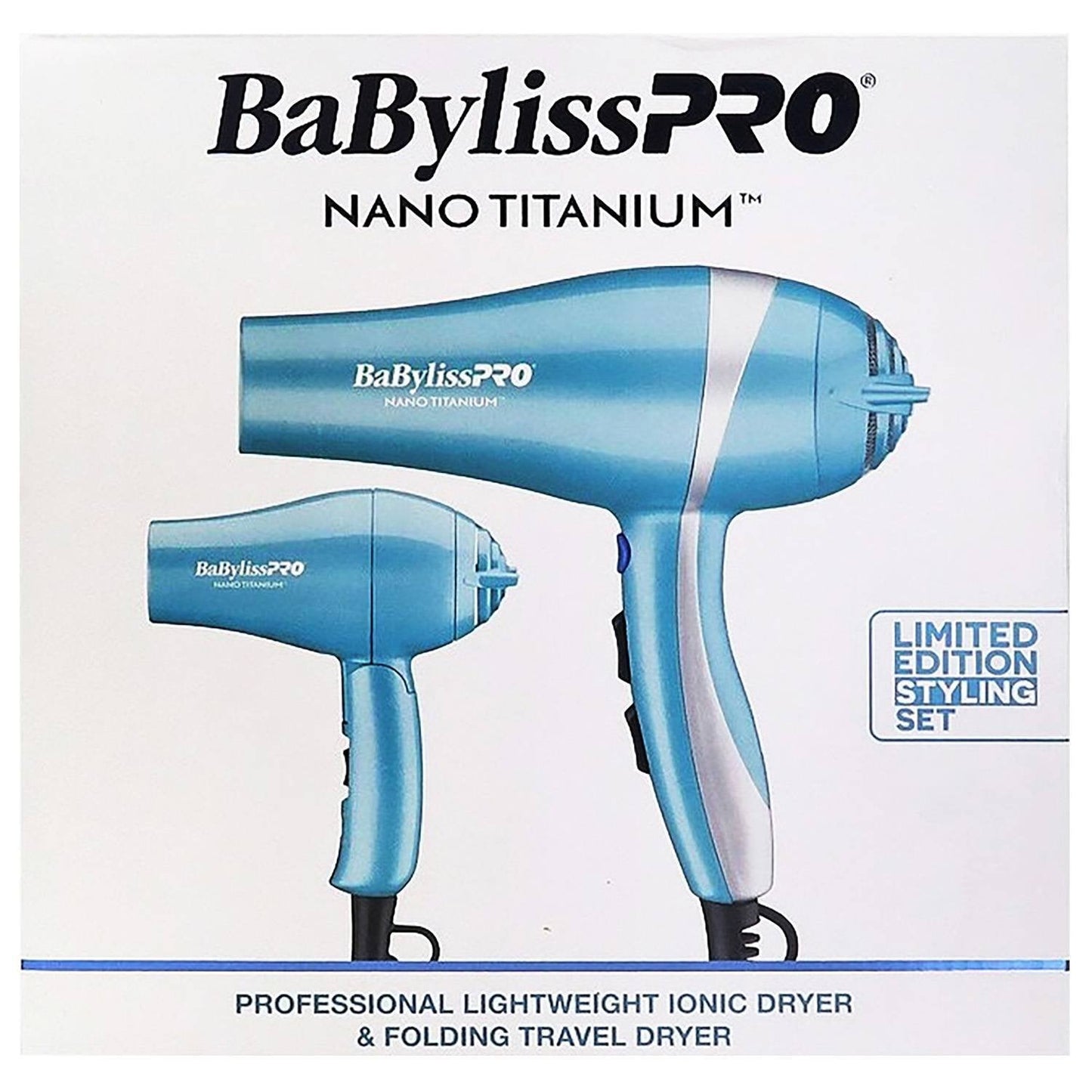 BABYLISSPRO NANO TITANIUM 2000W LIGHTWEIGHT IONIC DRYER (BNT5548) AND 1000W FOLDING TRAVEL DRYER (BNT053TUC) PREPACK LIMITED EDITION