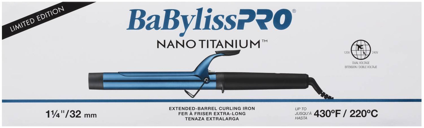 BABYLISSPRO NANO TITANIUM LIMITED EDITION BLACK AND BLUE 1.25 INCH EXTENDED BARREL CURLING IRON