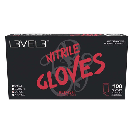 L3Vel3 Nitrile Gloves Red-Ish Large 100 Piece