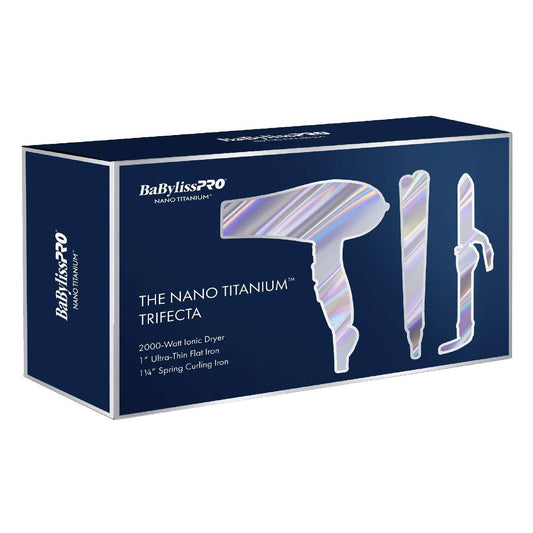 Babyliss Nano Titanium 1.25 Inch Spring Iron 1 Inch Ultra-Thin Flat Iron Ionic Dryer Trio Prepack