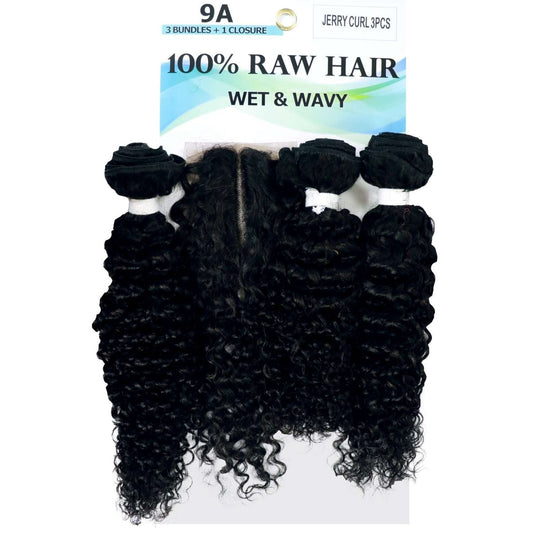 Raw Hair - Unprocessed Human Hair Wet  Wavy 3Pcs Jerry Curl 14 Inch To 18 Inch Natural Color